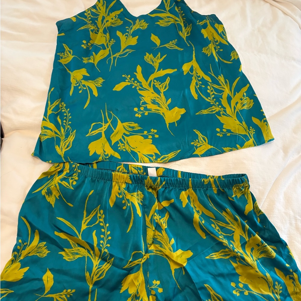 stars above Teal Cami and Shorts Set with Chartreuse Botanical Print